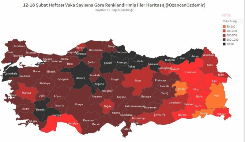 15 İlde Günlük Vaka Sayısı 1.000