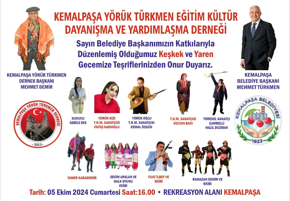 İZMİR KEMALPAŞA YÖRÜK TÜRKMEN DERNEĞİNİN DÜZENLEDİĞİ KEŞKEK VE YAREN GECESİ 5 EKİM’DE