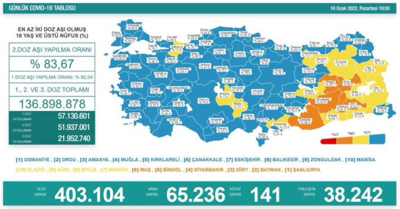 Koronavirüste Bugün: 141 Kişi Yaşamını Yitirdi, 65 Bin 236 Yeni Vaka Tespit Edildi